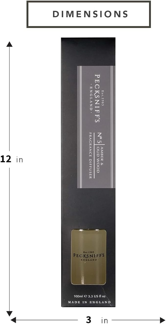 Pecksniff's Black Diffuser | Luxurious Amber & Exotic Oud Wood Scent | Hotel Home Fragrance Diffuser | 100 ml/3.38 Fl Oz