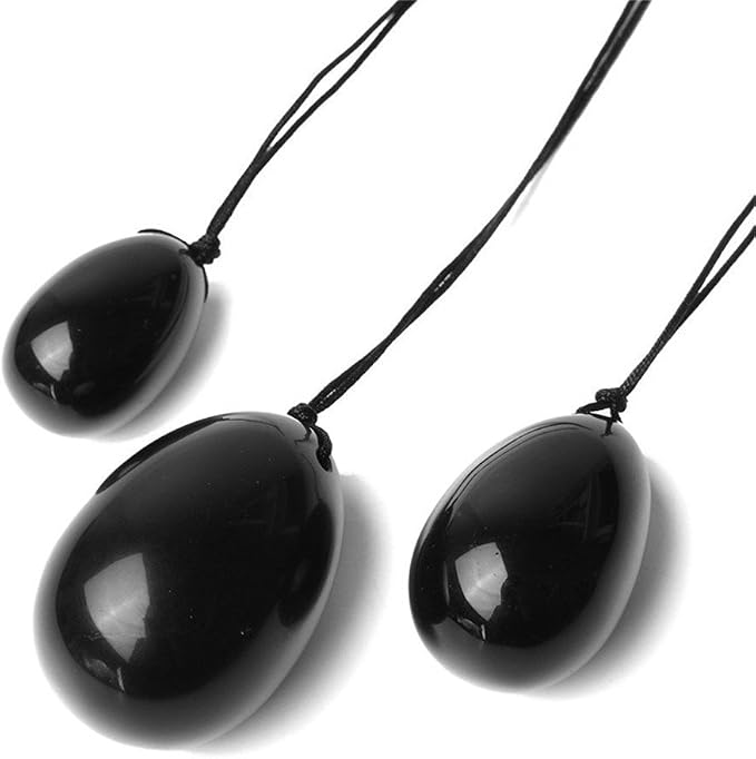 4Pcs Set Jade Yoni Eggs Stick,3 Pcs Drilled Natural Obsidian Quartz Crystal Jade Eggs Massage Stone + 1 Pcs Massage Stick for Women Kegel Exercise Strengthen Pelvic Floor Muscles