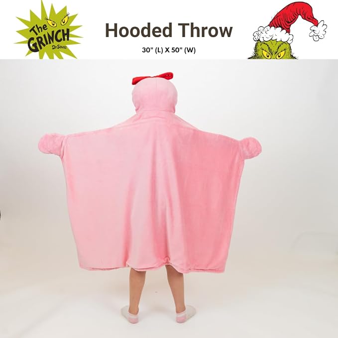 Dr. Seuss The Grinch Cindy Lou Hooded Throw - Kids Holiday Christmas Bedding Super Soft Throw Blanket - 30 in x 50 in, (Officially Licensed Product) by Franco