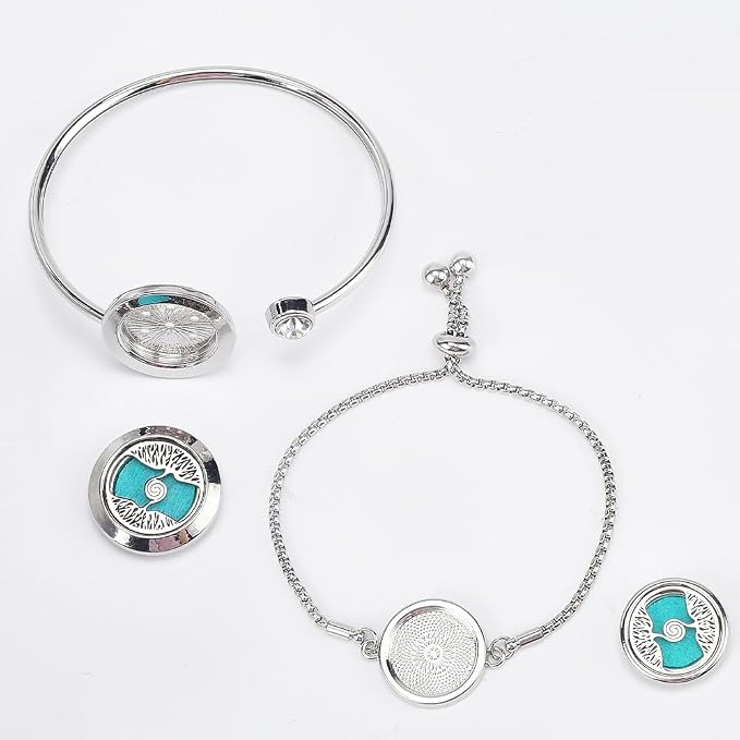 SUNNYCLUE 1 Box 2 Sets Essential Oil Bracelets Tree of Life Bangle Bracelet with 10Pcs Refill Pads Aromatherapy Diffuser Stainless Steel Adjustable Chain Band Pendant Jewelry for Women Gifts Birthday