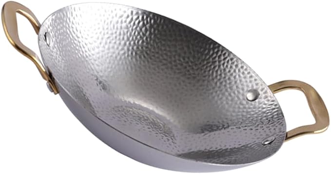 Kichvoe Hammered Griddle 11.81 Inch Double Handle Cooking Pan Stainless Steel Kitchen Cookware for Hot Pot Seafood Korean Ramen Home and Restaurant Use