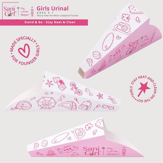 SanGirl My Little Helper Girl Pee Funnel | Disposable Pee Funnel | Pee Cup for Kids | Girl Urinal Portable | Travel Potty Aid for Girls to Stand to Pee and Stay Neat Clean On the Go (Pack of 15)