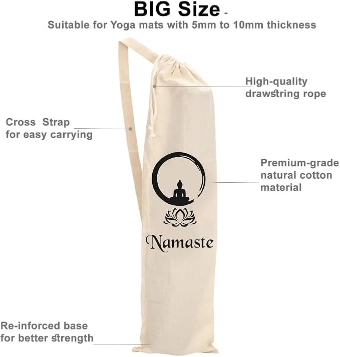 Mayatra's Organic Large Yoga Mat Tote Bag Cover -100% Cotton Lightweight,Washable Yoga Dust Bag With Adjustable Strap Unisex