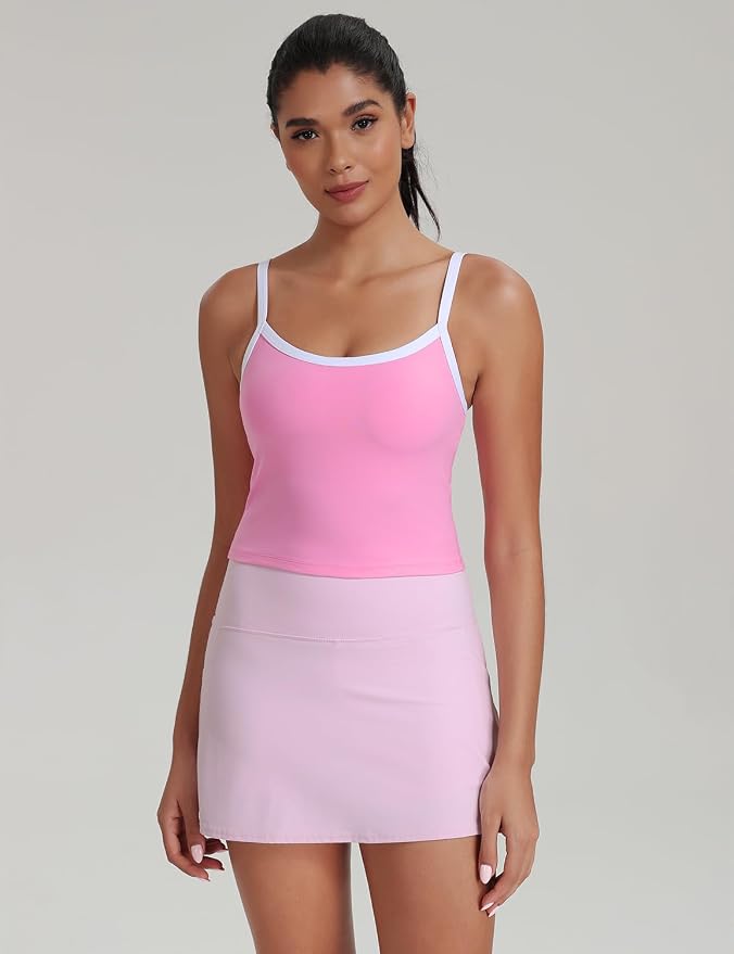HeyNuts Vintage Color-Block Strappy Crop Tank Top for Womens, Cute Contrasting Trim Yoga Longline Sports Bras Padded A-D Cups