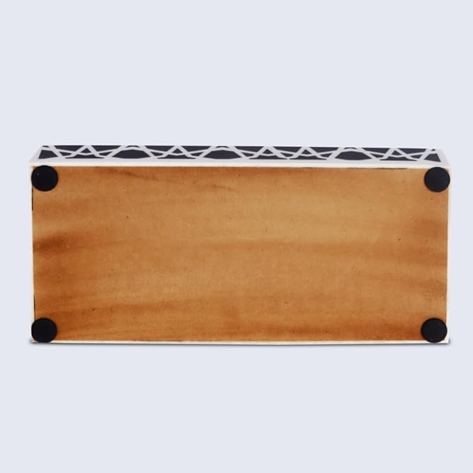 Handicrafts Home Decorative Storage Box with Lid, Black and White Moroccan Zellij Box, Coffee Table Remote Organizer, Geometric Keepsake Box for Living Room, Shelf & Hallway Decor, Zellij 10x4.5x2.5