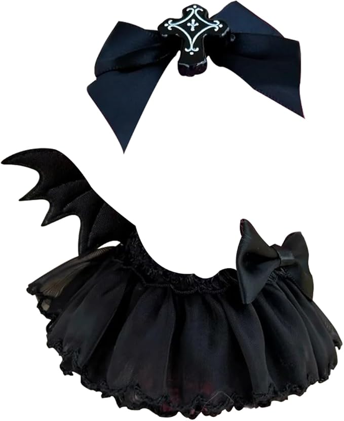 Black Devil Mini Skirt Outfit for 17cm Dolls, Cute Gothic Costume Set with Wings & Hair Clip, Elegant Doll Clothes for Photography & Display