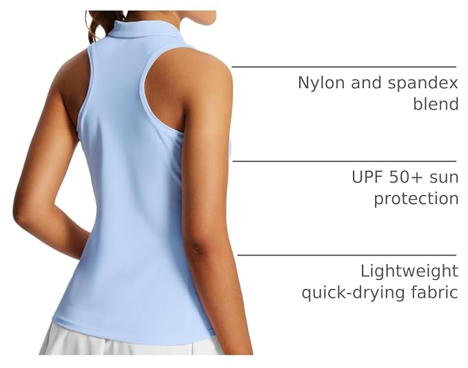 baleaf Women's Golf Shirts Sleeveless Polo Racerback with Zipper Collar | Upf 50+ Sun Protection; Racerback for Free Movement; Quick-Dry and 1/4 Zipper Collar.Perfect for Golf, Tennis and Pickleball