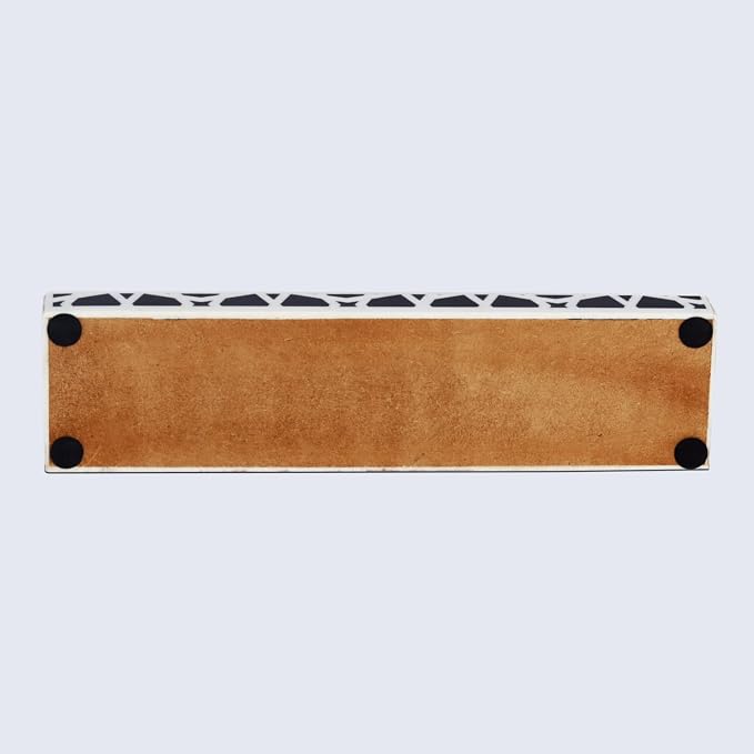Handicrafts Home Decorative Storage Box with Lid, Black and White Moroccan Zellij Pattern Remote Holder, Slim Coffee Table Box, Geometric Lattice Box for Shelf & Desk Decor, Zellij 10 x 2.5 x 1.5