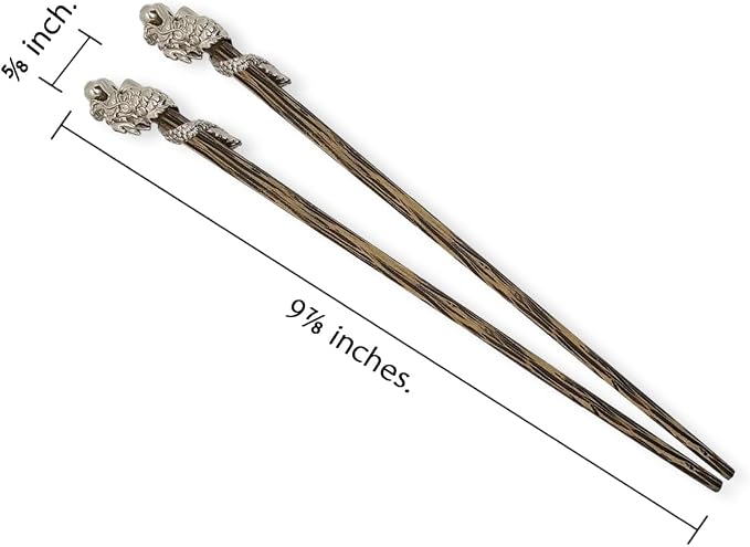 Wooden Chopsticks 9⅞" Long Coconut Palm Wood Chopstick With Metal Dragon Top Eating Utensils Oriental Cutlery Asian Tableware Decorative Dinnerware Serve Chinese Japanese Korean Food
