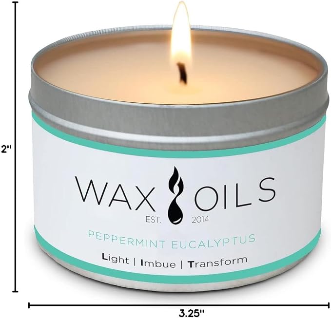 Wax and Oils Soy Wax Aromatherapy Scented Candles (Peppermint Eucalyptus) 8 Ounces. Single