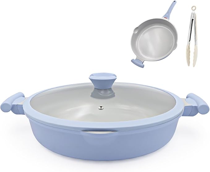 AIKENBBKK Ceramic Frying Pan Skillet Nonstick with Lid, 14 Inch Large Deep Saute Pan, Big Induction Pan Non Stick, 2-1 Cooking Cookware with Helper Handle,Family Size,Suitable for All Stoves,PFOA-Free