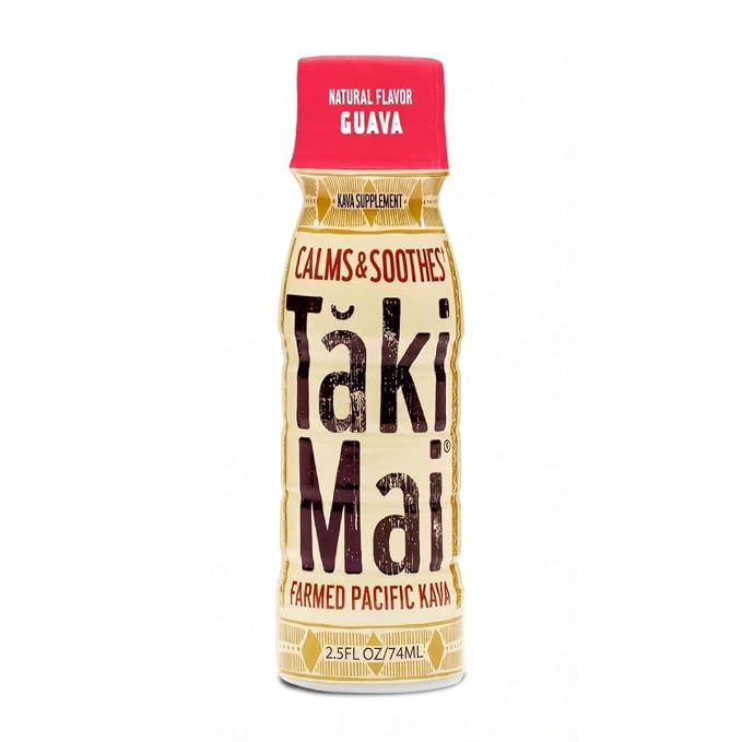 Taki Mai Guava Kava Kava 2.5 oz (6-pack) Shots – Noble Kava Root Drink, Ready to Drink for Stress Support & Relaxation, Fast Acting Herbal Support for Calming Better Sleep and Balanced Mood