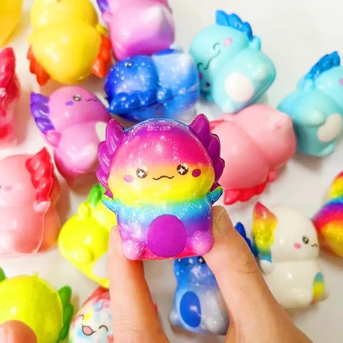 24 Pack Axolotl Slow Squishy Toys Soft Stress Relief Fidgets Toys for Kids Boys Girls Party Favors Novelty Prizes