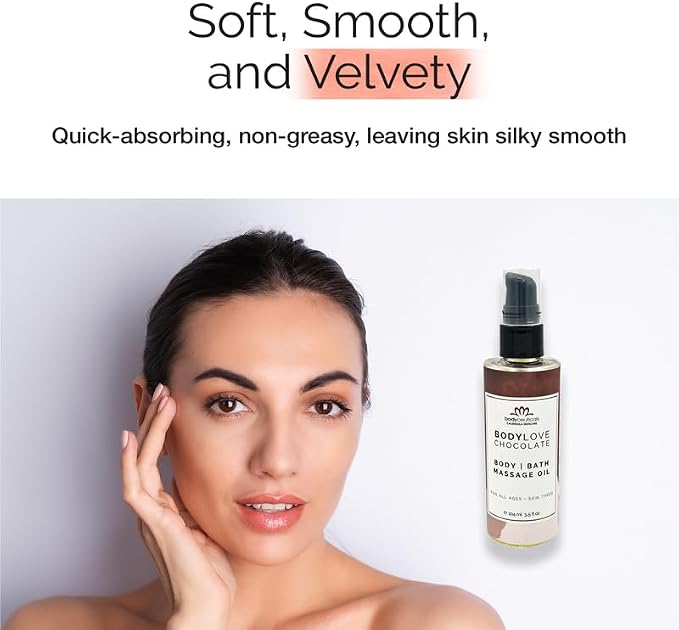 Chocolate BodyLove Massage Oil – 100% Food-Grade, Organic Hydrating Body Oil with Calendula – Non-GMO, Vegan, Gentle on Sensitive Skin – 3.5 oz