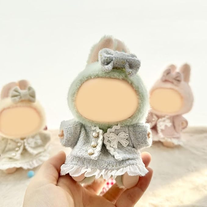 [3 in 1] 17cm Doll Clothes(NO Doll), Cute Dolls Outfit Accessories Luxury Style with Gray Tweed Fabric Pearl Buttons & Dress Small Kawaii Clothes Set for Dolls (Style 10)