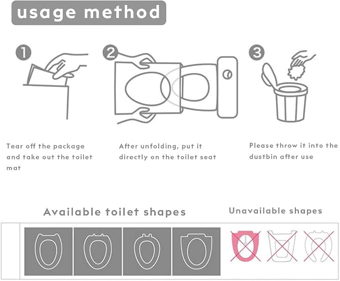 EGV-50 Pieces Disposable Plastic Toilet Seat Cover Waterproof, WC Cushion Toilet Cushion for Baby Pregnant Mom, Independent Packaging Suitable for Travel