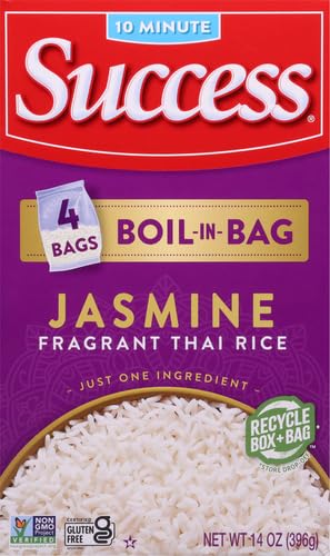 Success Boil-in-Bag Rice, Thai Jasmine Rice, 14-Ounce Box, Pack of 1 | Precooked rice bag for quick and easy meals, stovetop or microwave, ready in 10 minutes, gluten-free, kosher, non-GMO