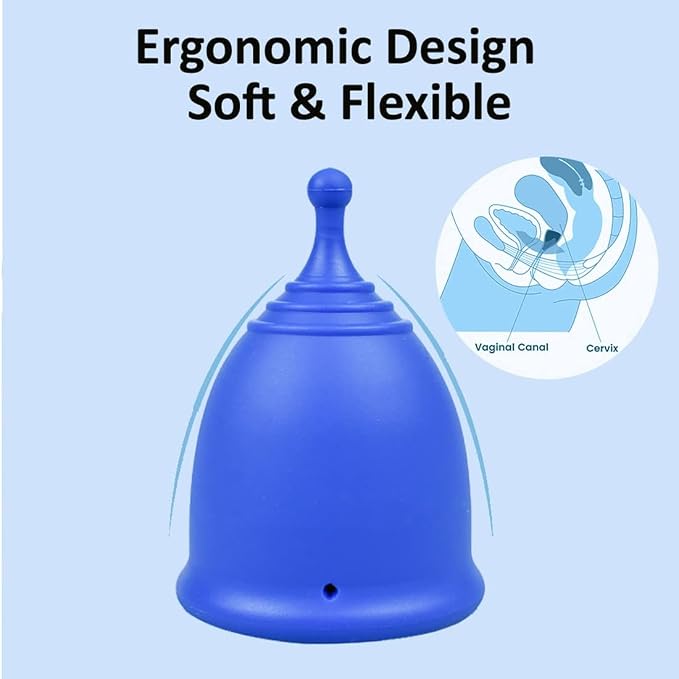 SHORDY Menstrual Cups - Large Reusable Period Cup for Women (Blue) | 100% medical grade silicone Copa menstrual, Heavy flow, Wear up to 12 hr with comfort, Pads, Disc & tampon alternative