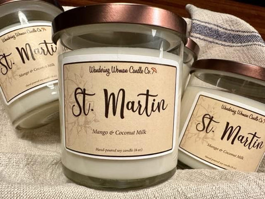 Wandering Woman Candle Company 8 oz Soy Wax Candle (St Martin: Mango & Coconut Milk)