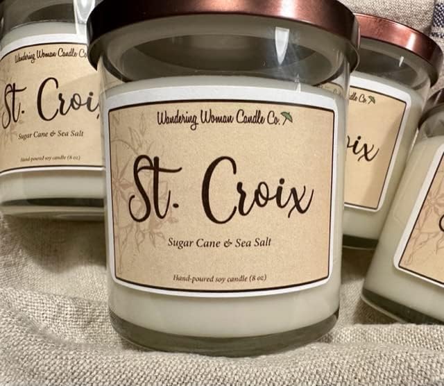 Wandering Woman Candle Company 8 oz Soy Wax Candle (St Croix: Sugar Cane & Sea Salt)