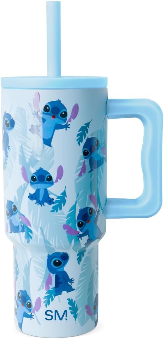 Simple Modern Disney Kids 24 oz Tumbler with Handle and Silicone Straw Lid | Spill Proof and Leak Resistant | Stainless Steel Bottle | Gift for Kids Boys Girls | Trek Collection | Tropical Stitch