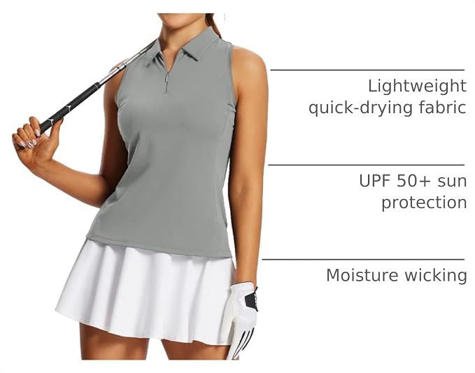 baleaf Women's Golf Shirts Sleeveless Polo Racerback with Zipper Collar | Upf 50+ Sun Protection; Racerback for Free Movement; Quick-Dry and 1/4 Zipper Collar.Perfect for Golf, Tennis and Pickleball
