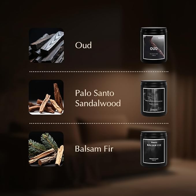 Oud Scented Candle for Men, Masculine Woodsy Aromatherapy Jar Candle, Natural Soy Wax Long Lasting Burn, Luxury Black Decor Gift for Him, 7oz