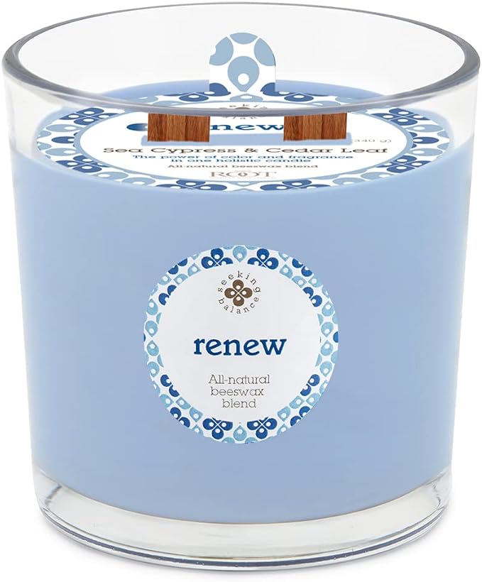 Root Candles Seeking Balance Wood Wick Spa Candle Aromatherapy Candles, 12-Ounce, Renew: Sea Cypress & Cedar Leaf