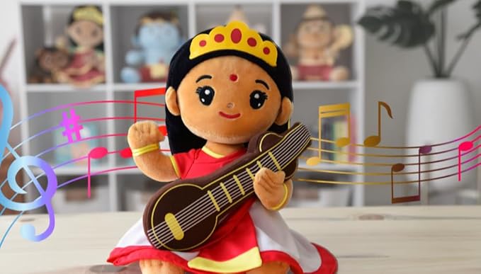 MODI TOYS Saraswati Devi (Medium- 11 inch) Mantra Singing Stuffed Plush Toy | Ideal for Newborns, Infants, Toddlers, Grandparents | Best for Diwali, Baby Shower, Birthday | Teddy Bear Panda Elephant