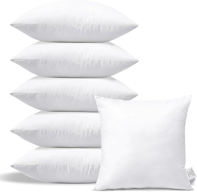 OTOSTAR Pack of 6 Throw Pillow Inserts, 18 x 18 Square Cushion Inner Soft Fluffy Plump Stuffer Cushion Pads White Decorative Pillow Inserts