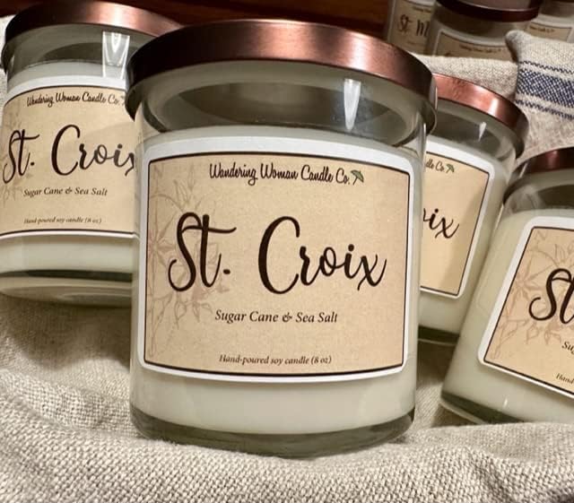 Wandering Woman Candle Company 8 oz Soy Wax Candle (St Croix: Sugar Cane & Sea Salt)