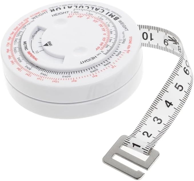BMI Body Mass Index Retractable Tape Measure 150cm/59in, Push-Button Locking Diet Tool for Waist Hip Chest Thigh Calorie Tracking, White