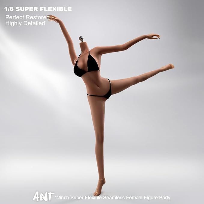 1/6 Scale Female Action Figure Body, 12 inches Seamless Action Figure Body, Super Realistic Female Figure Model, Soft & Flexible Action Figure Body with Detachable Hand Gesture Shapes (Copper Skin)