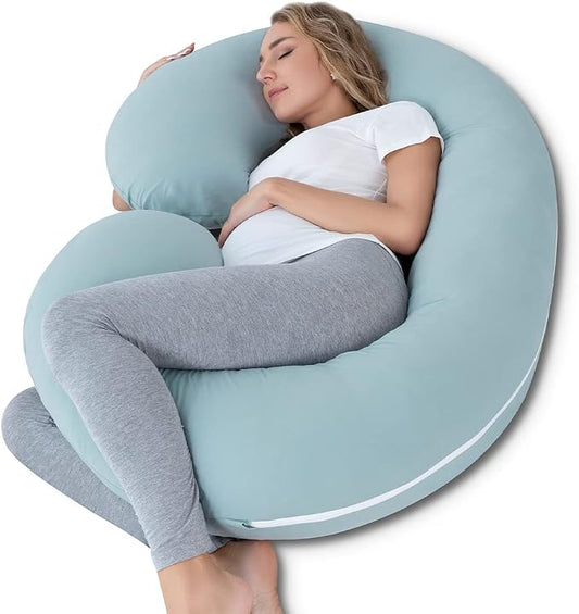 INSEN Pregnancy Pillows for Sleeping, Maternity Pillow with Cooling Cotton Cover, C Shaped for Pregnant Side Sleeping,Green