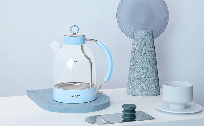 ASCOT Electric Kettle, Glass Electric Tea Kettle Gifts for Men/Women/Family 1.5L 1500W Borosilicate Glass Tea Heater, with Auto Shut-Off and Boil-Dry Protection (Blue)