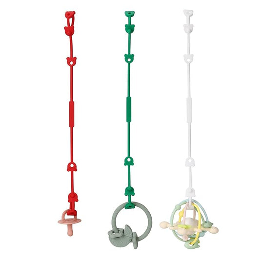 3 Pack Toy Safety Straps, Stretchable Silicone Pacifier Chains, Adjustable Baby Bottle Toy Teethers Harness Strollers Straps for High Chair, Cribs, Car Seat, Shopping Trolley, Christmas Gift
