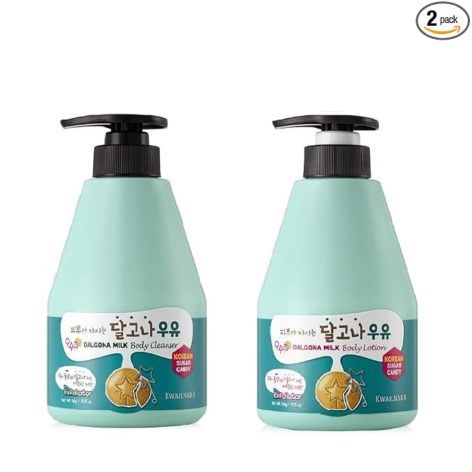 Kwailnara Dalgona Milk Body Wash & Lotion Set (19.75 Oz Each) – 2-Piece Korean Skincare Duo for Exfoliated & Hydrated Skin | Milk Protein, Royal Jelly & Smoothing Black Sugar | Paraben-Free
