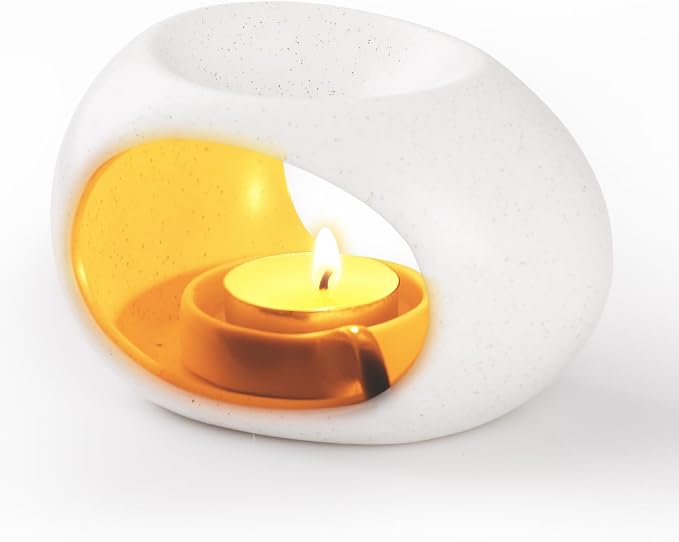 Independence Day Ceramic Essential Oil Burner, Aromatherapy Oil Warmer with Tealight Candle, Incense Aroma Diffuser for Home Spa Yoga Meditation Relaxation & Room Decor White Small