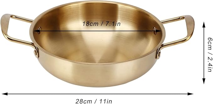Korean Ramen Noodle Pot, Stainless Steel Golden Ramen Cooker with Handles, Portable Kitchen Cooking Pot for Kitchen Outdoor Cooking (18CM)