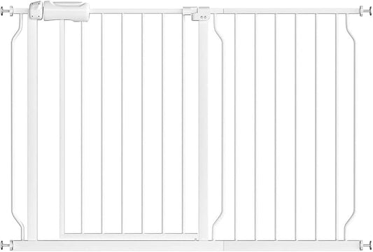 Fairy Baby 43.5-48 Inch Wide Easy Step Safety Gates for Doorways, Extra Wide Pet Gate for Dogs Puppy, Pressure Mounted No Drill Auto Close Baby Gates, Adjustable Metal, White