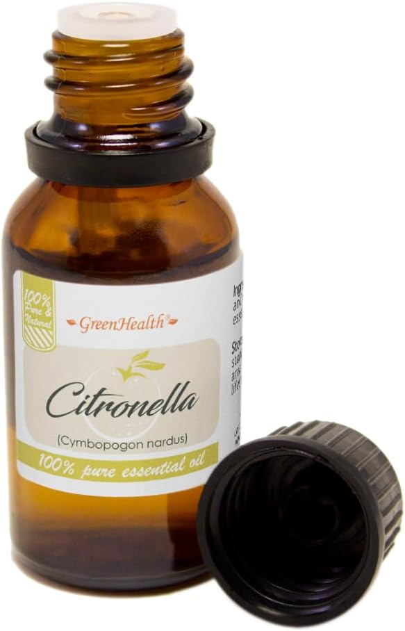 Citronella Essential Oil – 1/2 fl oz (15 ml) Glass Bottle w/Euro Dropper – 100% Pure Essential Oil – GreenHealth