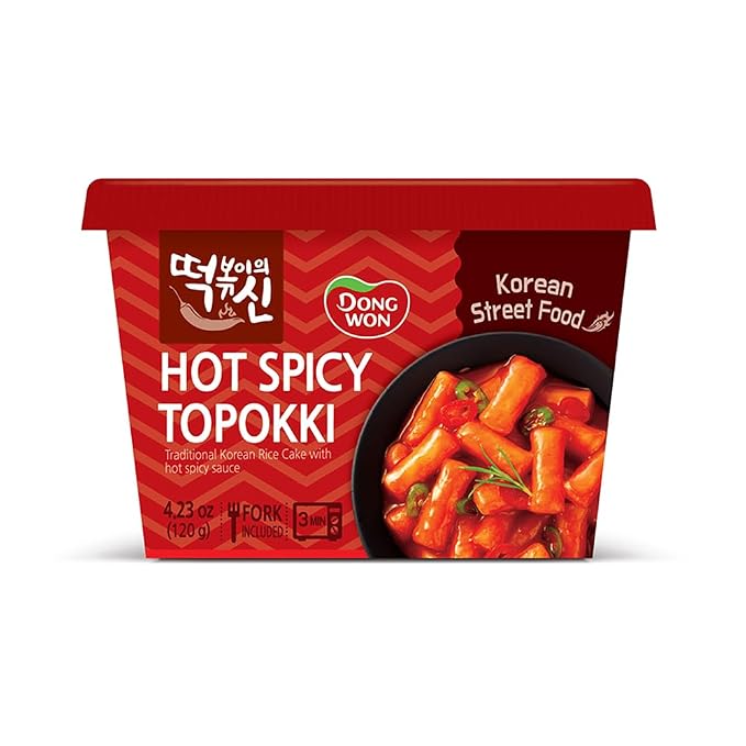 [Dongwon] Intense Fiery Hot Spicy Korean Rice Cake Topokki | Popular Korean Street Food | Easy to Prepare | Bold and Flavorful Chewy Snack for Spice Enthusiasts (1 Bowl)