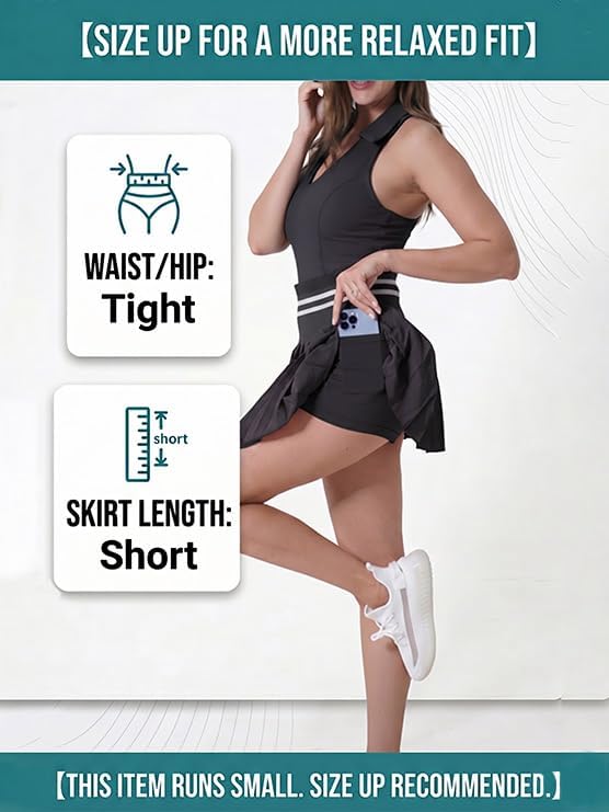 Two Piece Tennis Skirt Set for Women, Athletic Outfit with Pockets & Built-in Shorts, Moisture Wicking Golf Dress