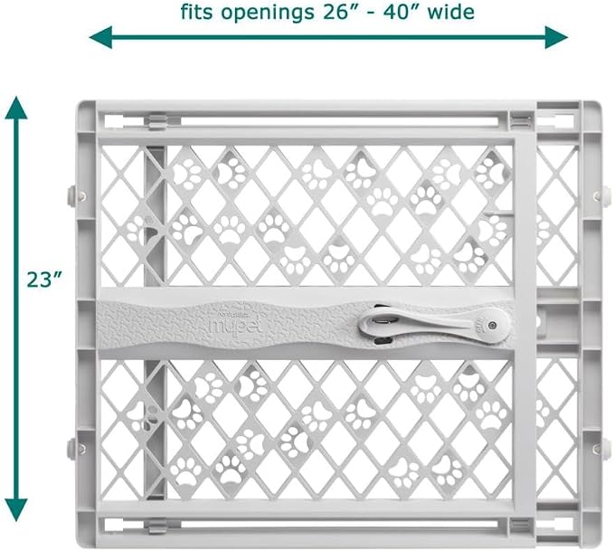 MYPET North States Paws Portable Pet Gate: 26-40" Wide. Pressure Mount. No Tools Needed. Made in USA. Dog Gate 23" Tall, Expandable, Durable Dog Gates for Doorways, Light Gray