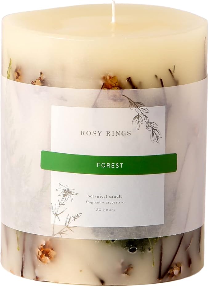 Rosy Rings Forest Round Botanical Candle 120 Hour Burn Time - Notes of Clary Sage, Creamy Sandal, White Musk Aromatherapy Candles, Woodsy Scent Aroma Luxury Candles, Long Lasting Candles Decor 5.5" H