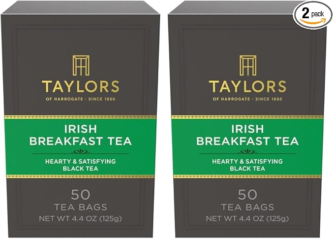 Taylors of Harrogate Irish Breakfast, Black Tea, Pillow Bags, Rich, Bright & Malty, Caffeinated, Enjoy Hot or Iced, 50 Teabags, 50 Count (Pack of 2)