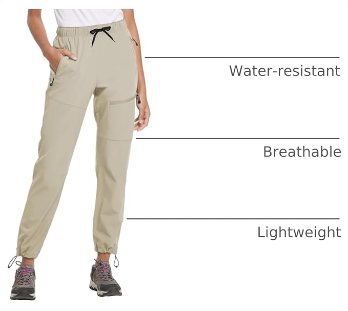 baleaf Women's Hiking Pants Quick Dry Lightweight Water Resistant Elastic Waist Cargo Pants for All Seasons