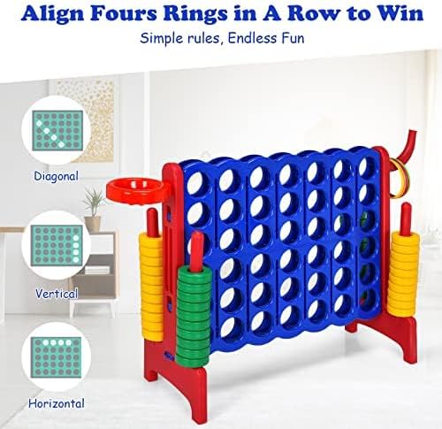 DORTALA Giant 4-in-A-Row, Plastic Jumbo Connect Game Set w/42 Jumbo Rings, Quick-Release Slider, Ring Toss, 2.5Ft Indoor Outdoor 4 to Score Yard Game w/Basketball Hoop