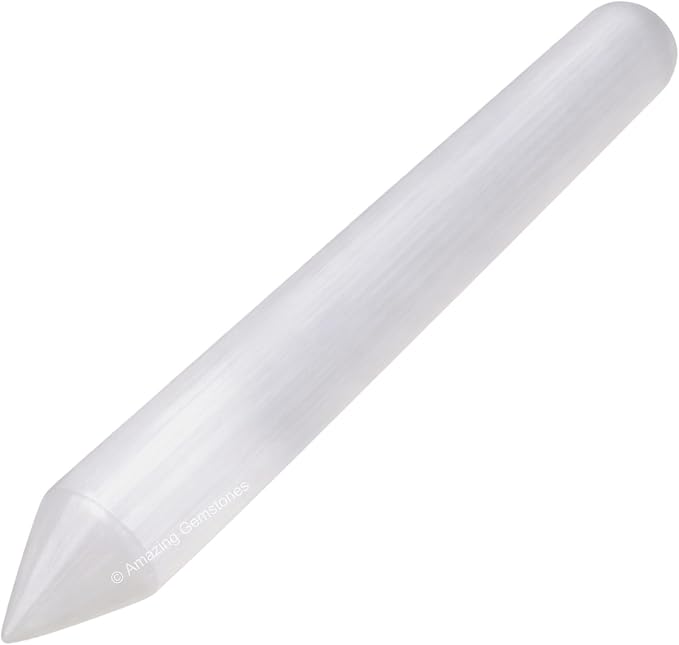 Amazing Gemstone Selenite Crystal Wand Massage Stick - Pelvic Wand Gua Sha for Adults - Crystals and Healing Stones Massage Wands for Adults Gifts (Pointed)