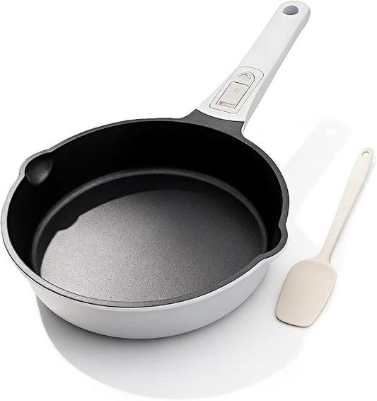 8 Inch Non Stick Frying Pan Skillet, Small Saute Pan, White | Egg Pan Non Toxic, Compatible with All Stovetops, PTFE & PFAS & PFOA Free, Oven Safe